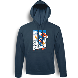 Navy hoodie branded with a full-colour Colourflex transfer print
